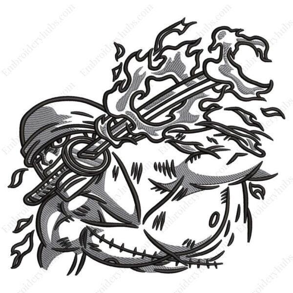 Zoro Attack Embroidery Design - One Piece Anime Embroidery Design