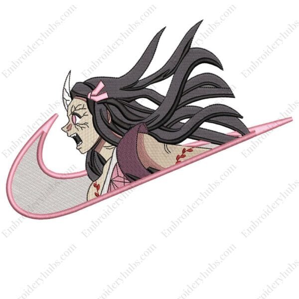 Nezuko Swoosh Embroidery Design - Demon Slayer Nike Anime Embroidery Design