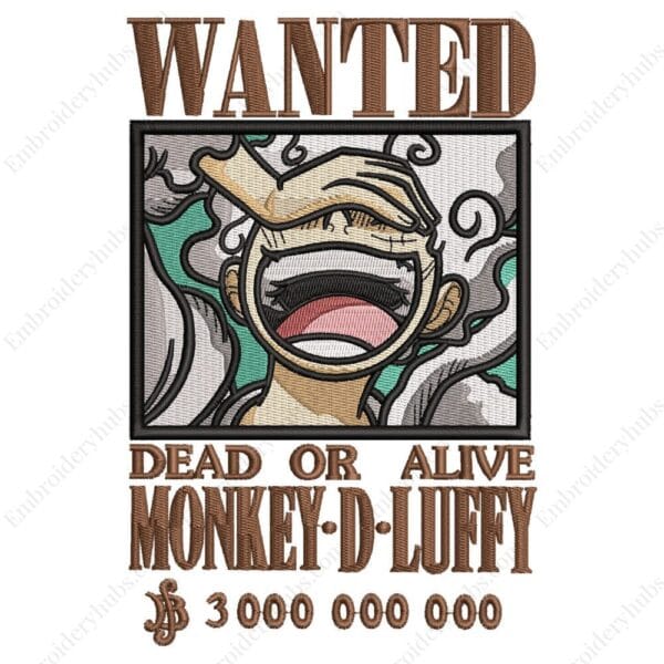 Luffy Gear5 Poster Embroidery Design - One Piece Anime Embroidery Design