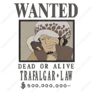 Trafalgar Law Poster Embroidery Design - One Piece Anime Embroidery Design