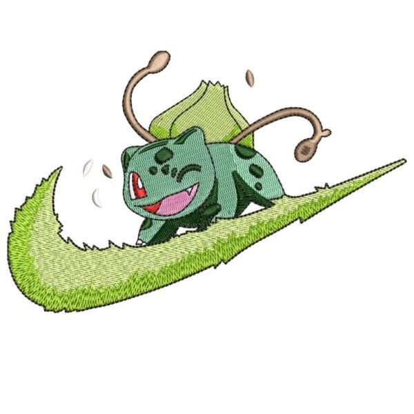 Bulbasaur Swoosh Embroidery Design - Pokemon Nike Anime Embroidery Design