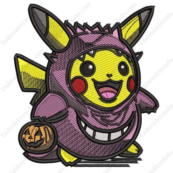 Pikachu Haloween Embroidery Design - Pokemon Anime Embroidery Design