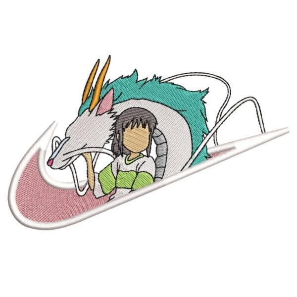 Chihiro Dragon Swoosh Embroidery Design - Spirited Away Nike Anime Embroidery Design