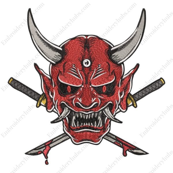 Oni Demon Swords Embroidery Design