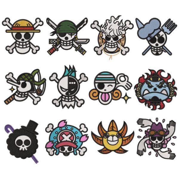 Straw Hat Crew Logo Bundle Embroidery Design - One Piece Anime Embroidery Design